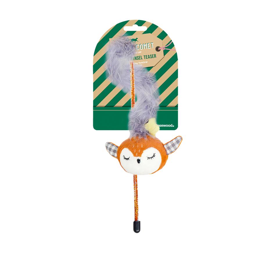 Xmas Reindeer Tinsel Cat Teaser - Rosewood