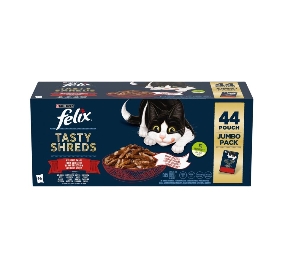Felix Tasty Shreds Seleção de Carnes (vaca,frango,pato,peru) Jumbo Pack 44x80gr