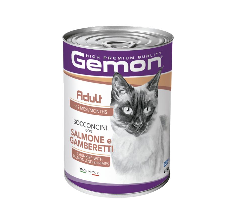 Gemon Gato Ração Húmida Adulto em pedaços Salmão e Camarão