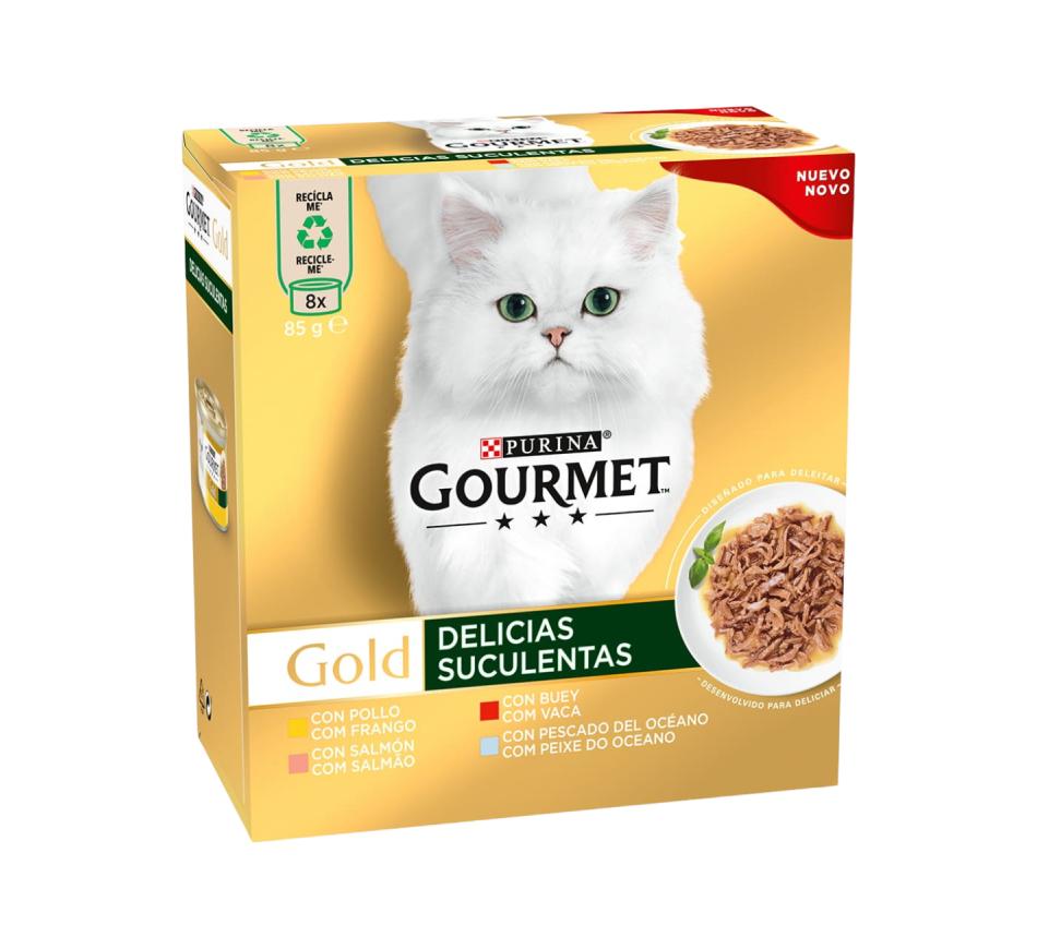 Gourmet Gold Delícias Suculentas MultiPack 8 - Vaca, Frango, Peixe Oceano, Salmão