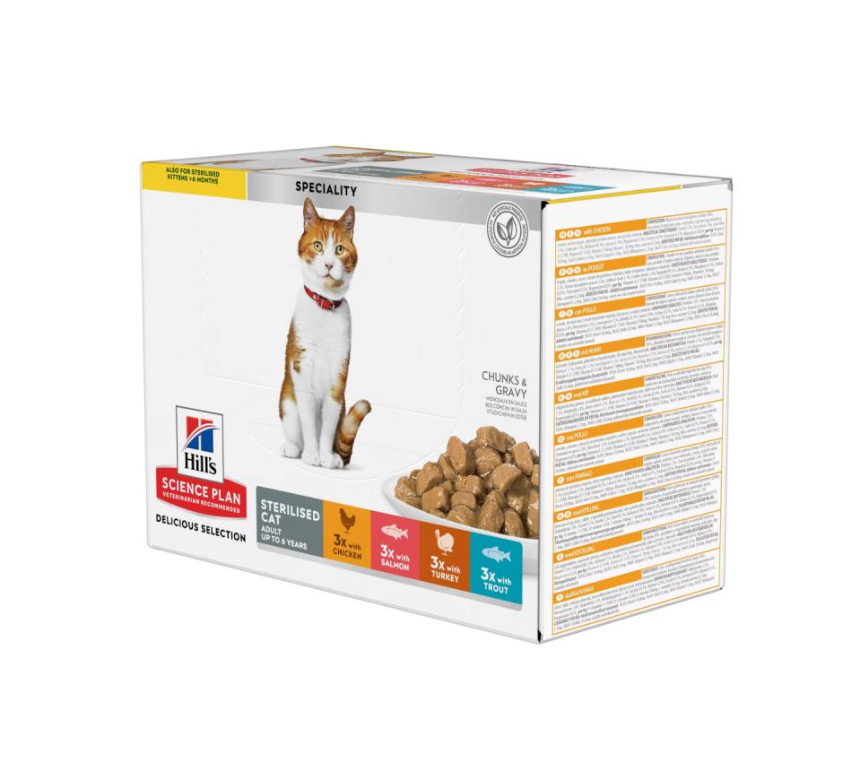 Hill's Science Plan Gato Adulto Esterilizado Multipack (Frango,Salmão,Peru & Truta)
