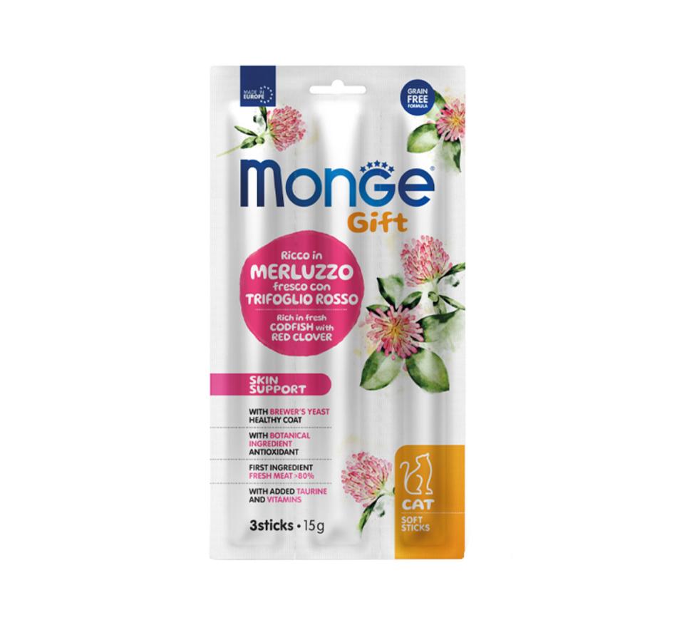 Monge Gift Sticks Gato Adulto Skin Support - Bacalhau e Trevo Vermelho
