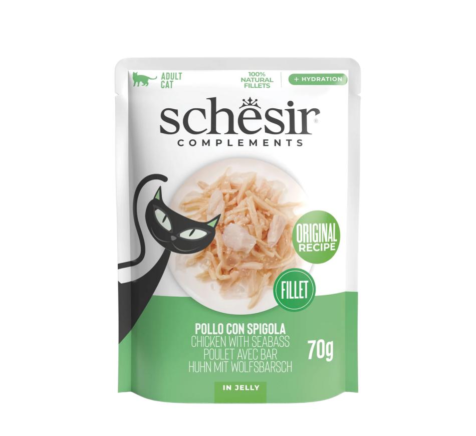 Schesir Complements Gato Adulto Frango Com Robalo em Gelatina Saqueta  